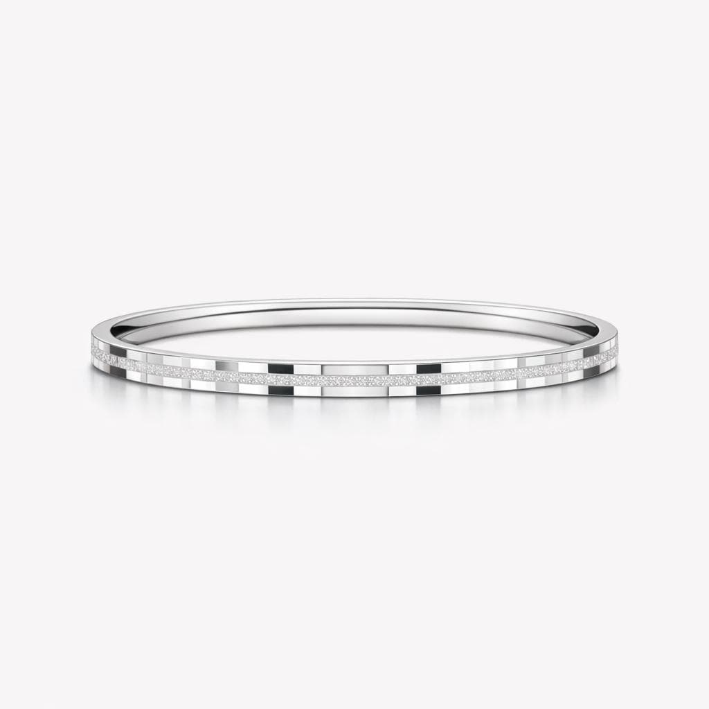 Solid PT950 frosted hinged platinum bangle 3mm on white