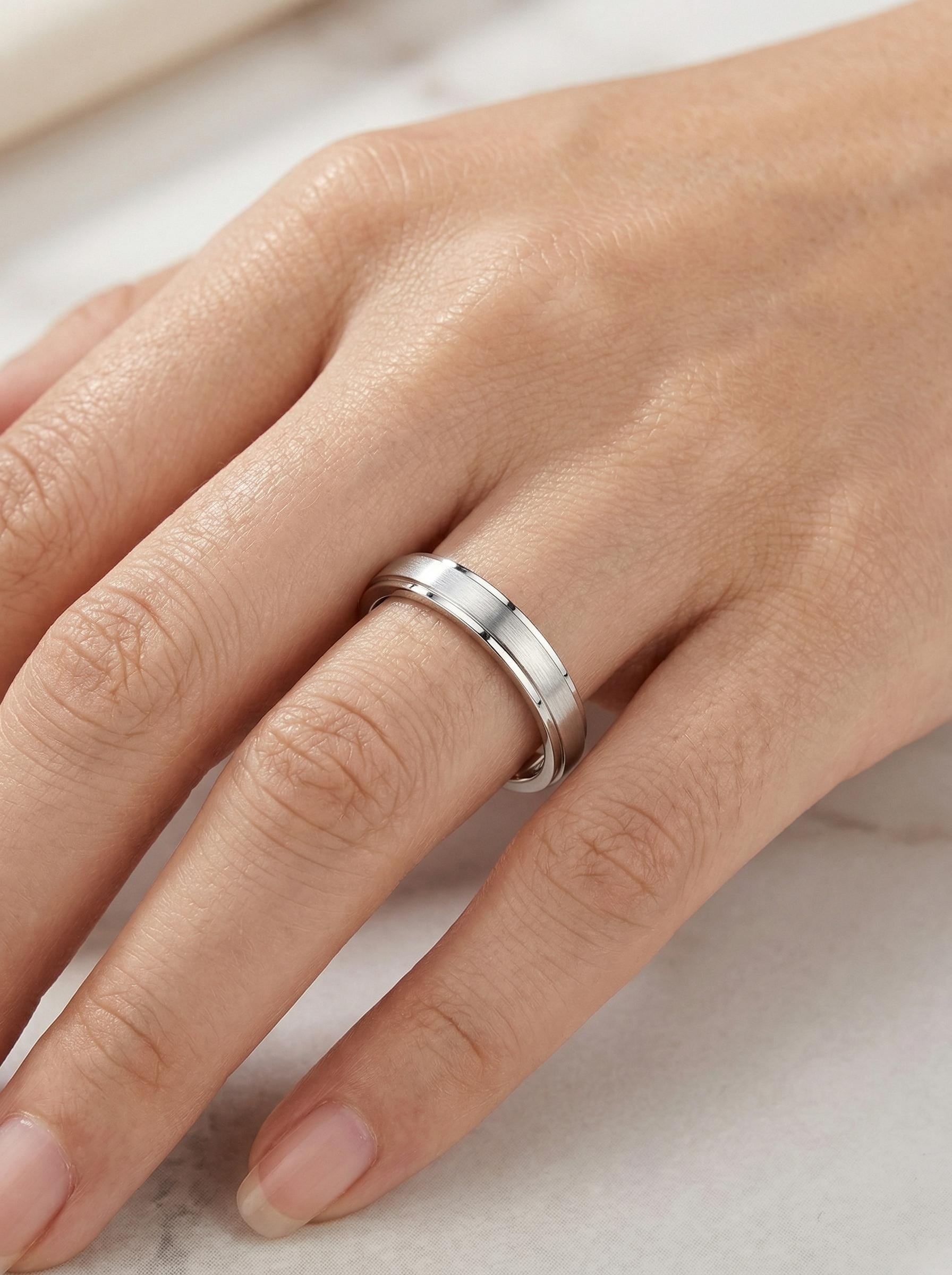 PT950 platinum brushed comfort fit wedding band 3mm side profile
