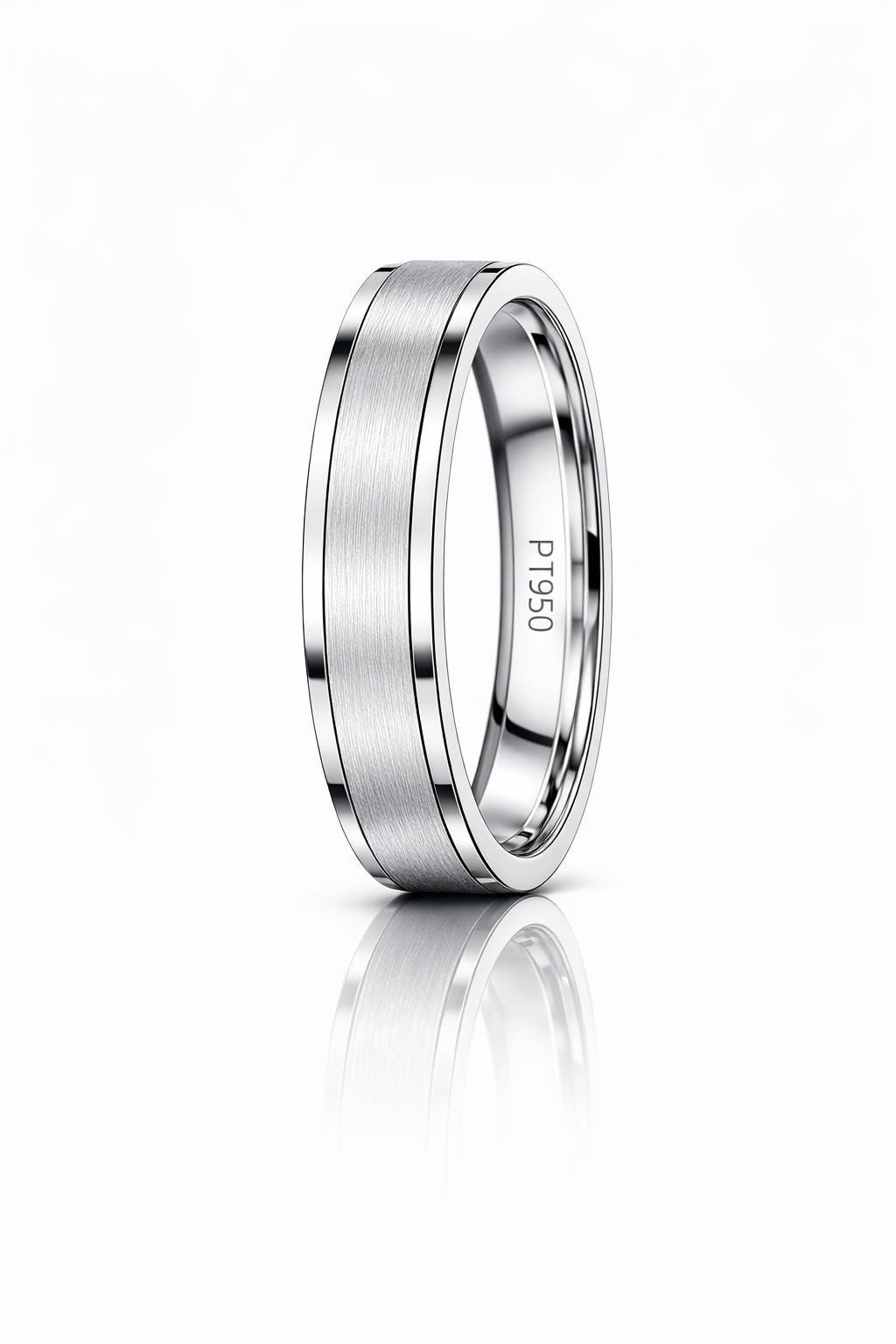 PT950 platinum brushed comfort fit wedding band 5mm on-hand view