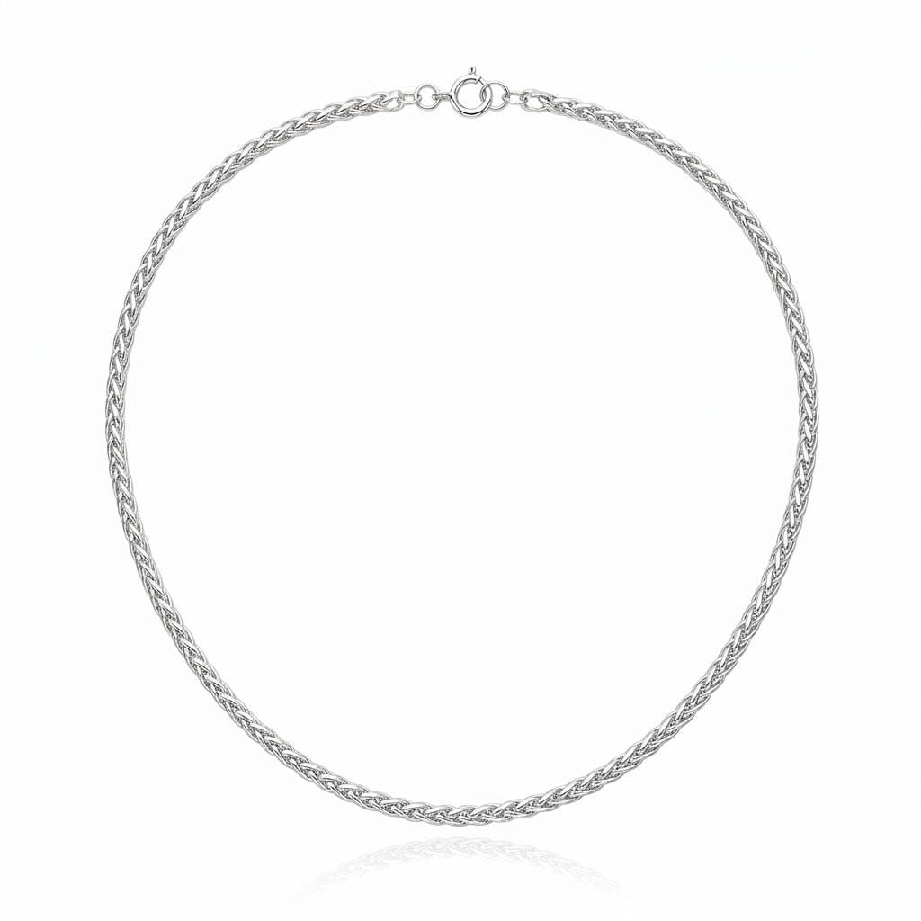 Full circular view of 2.3mm platinum foxtail chain necklace