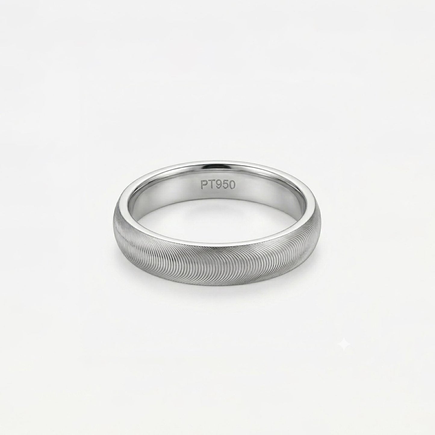 PT950 platinum wave textured wedding band 5mm worn view