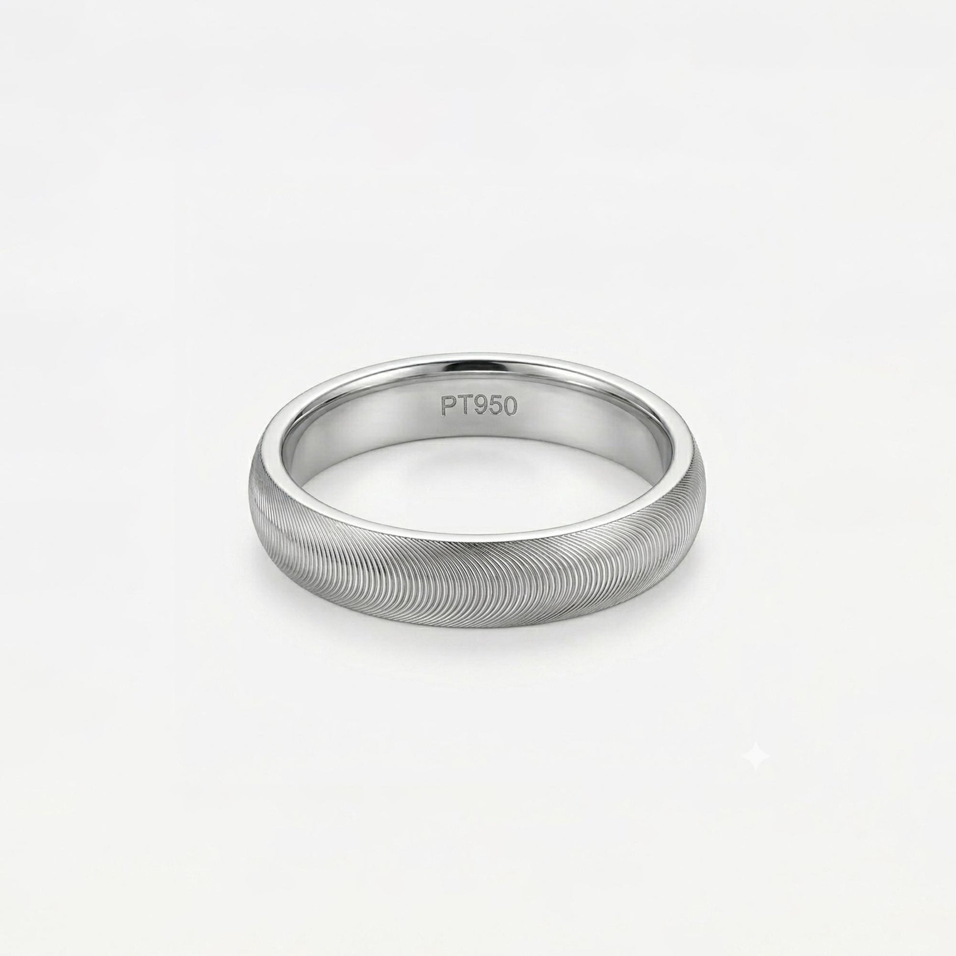 PT950 platinum wave textured wedding band 5mm worn view