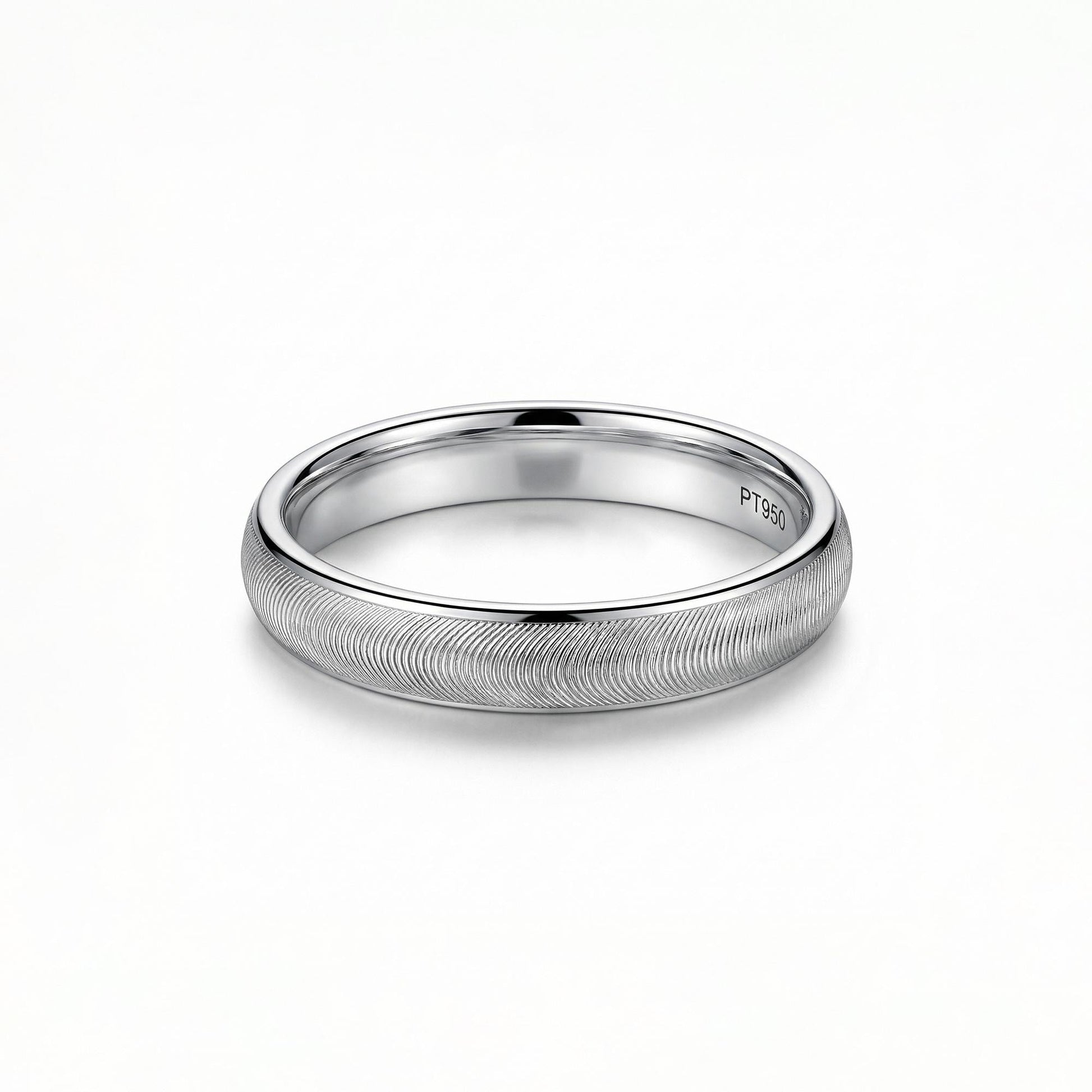 PT950 platinum wave textured wedding band 3mm front view