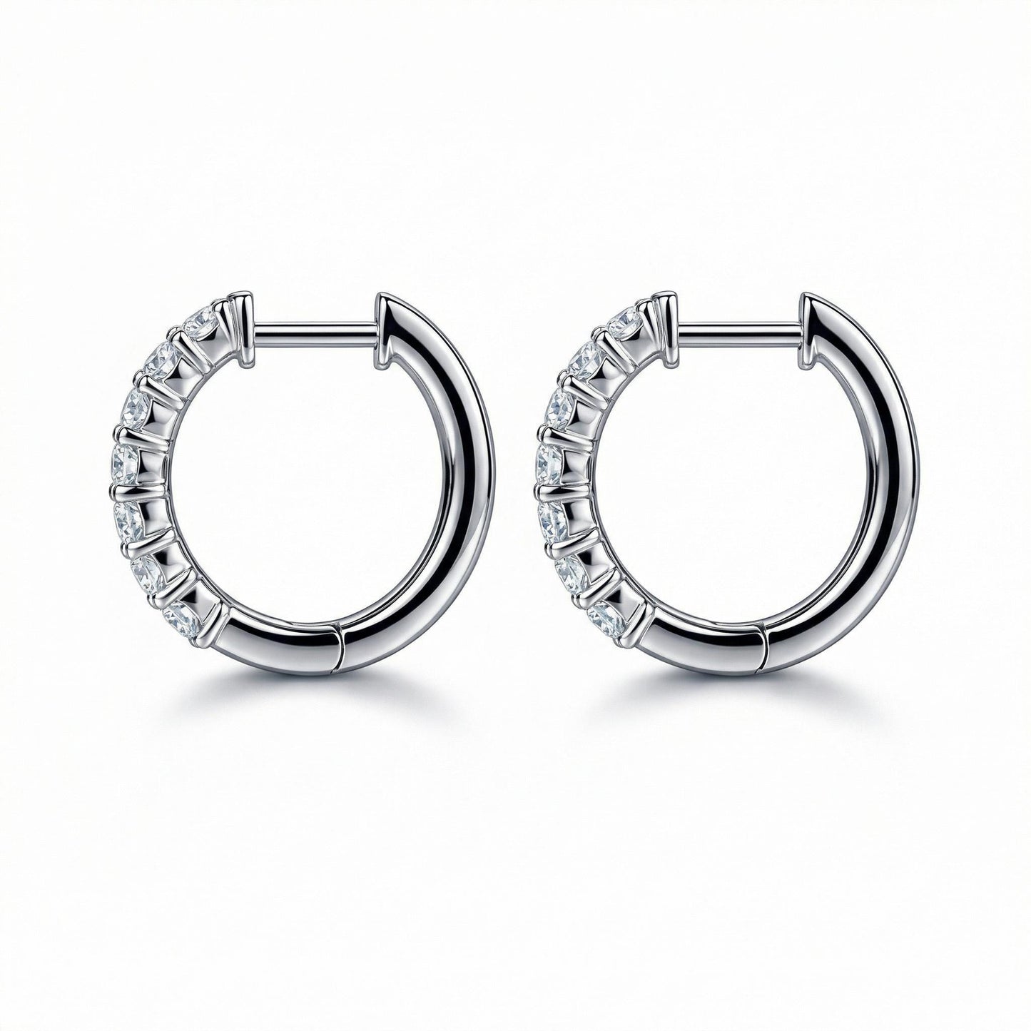 Back view of PT950 platinum lab diamond huggie hoop earrings