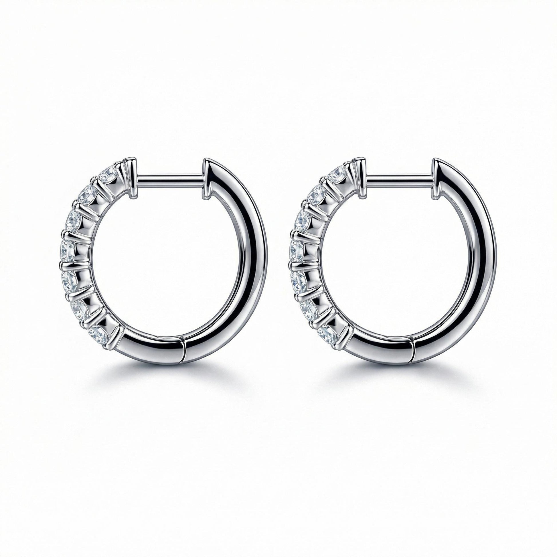 Back view of PT950 platinum lab diamond huggie hoop earrings