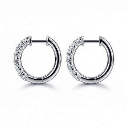 Back view of PT950 platinum lab diamond huggie hoop earrings
