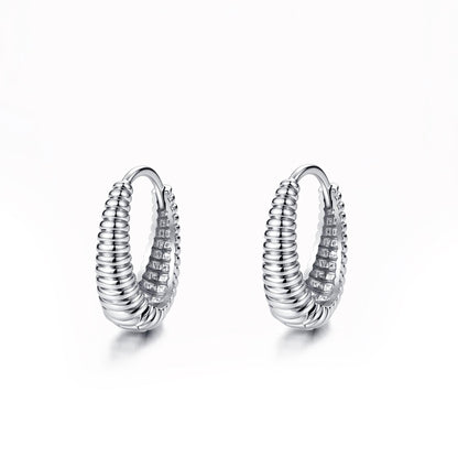 Pair of solid PT950 platinum ribbed 12mm huggie hoop earrings