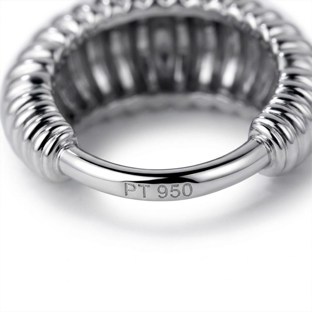PT950 stamp inside a ribbed platinum huggie hoop
