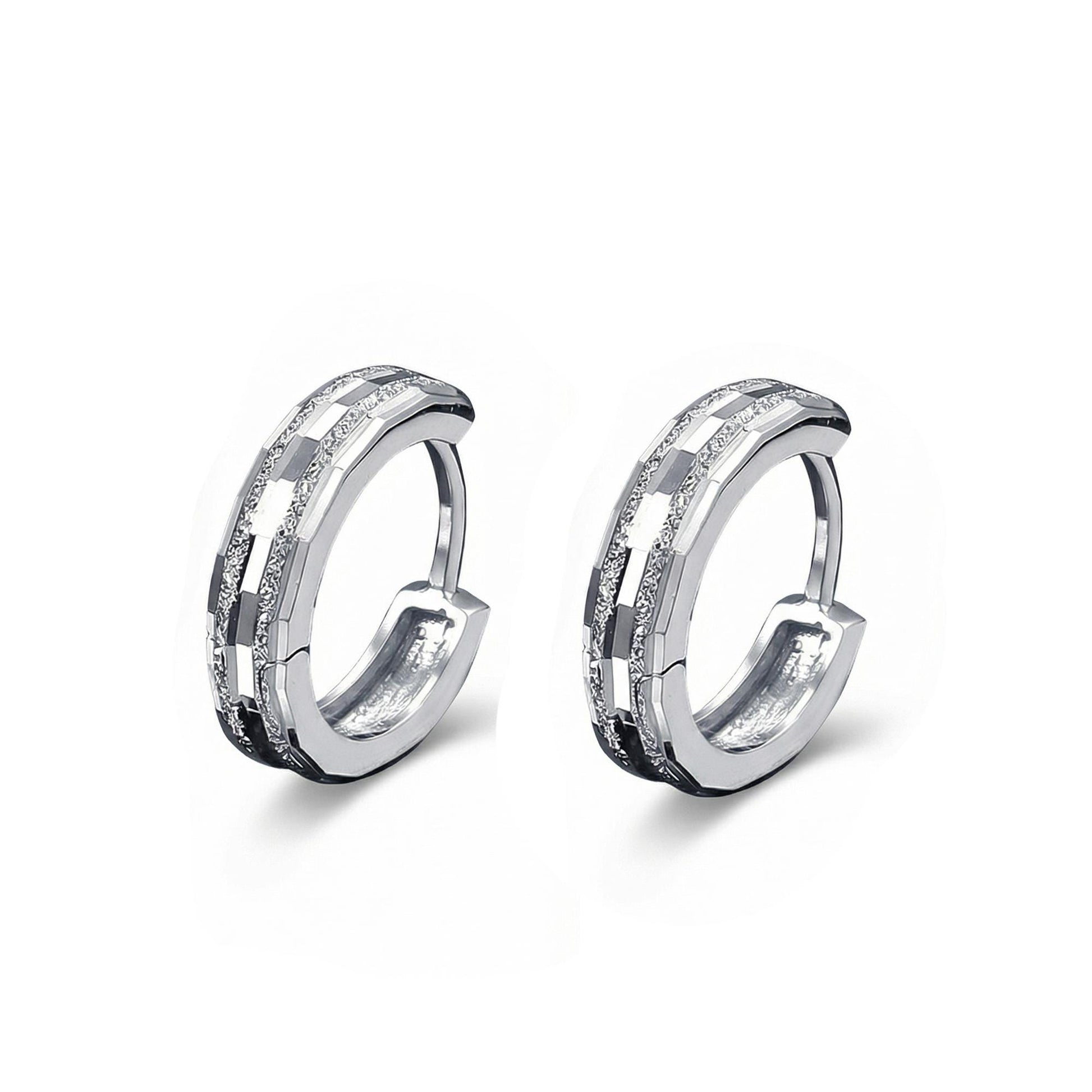 Pair of PT950 platinum sandblasted textured huggie hoop earrings