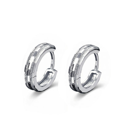 Pair of PT950 platinum sandblasted textured huggie hoop earrings