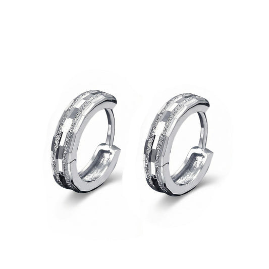 Pair of PT950 platinum sandblasted textured huggie hoop earrings