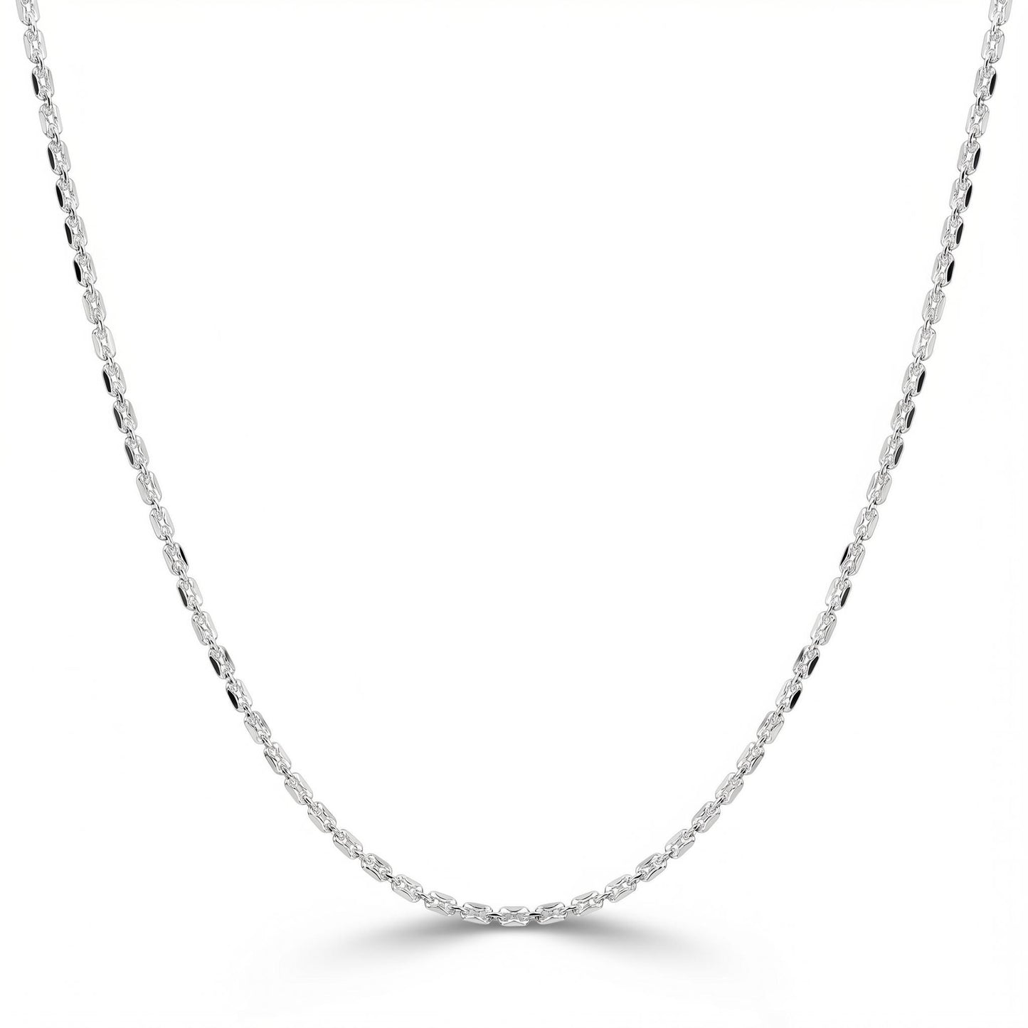 Solid PT950 platinum olive bead chain necklace isolated on white