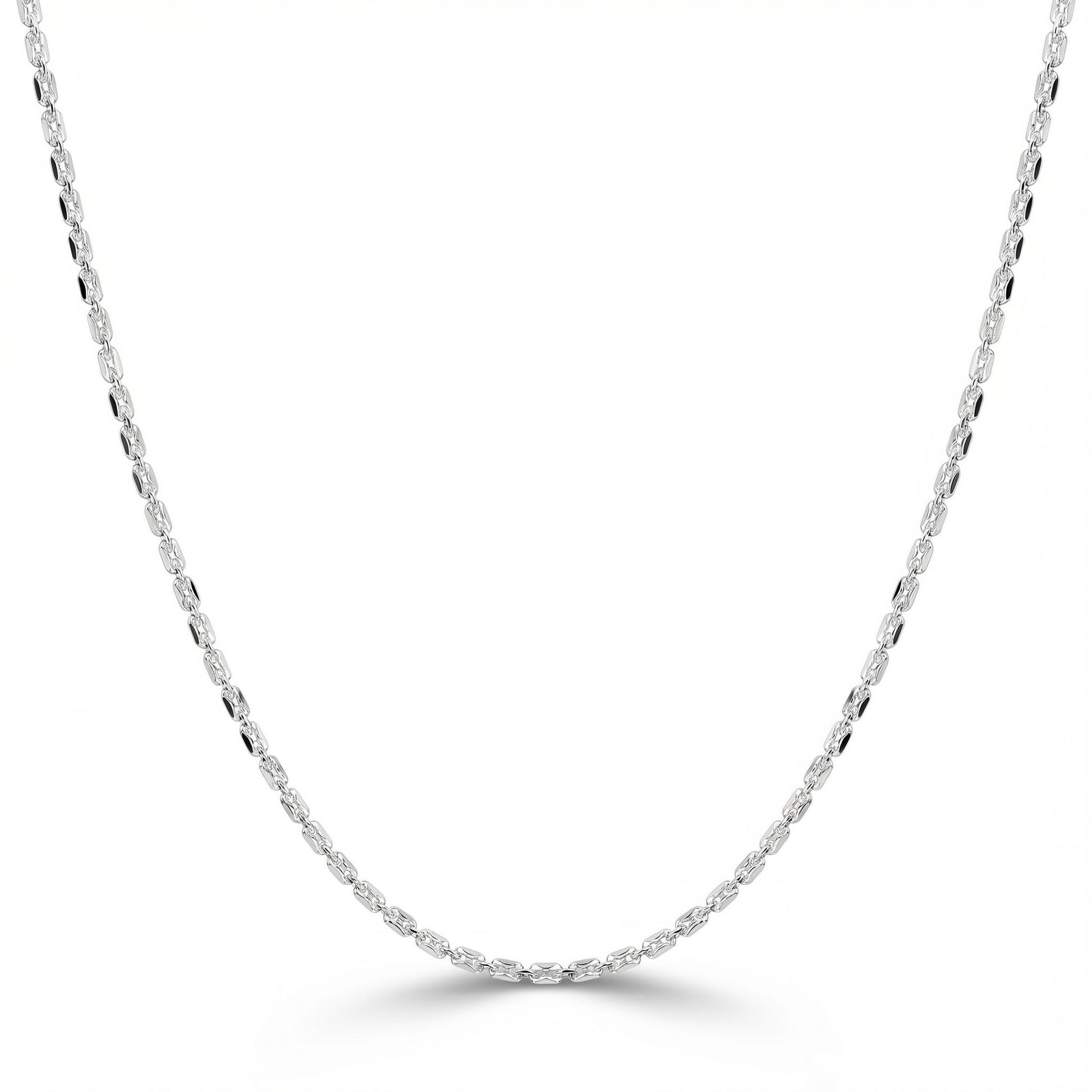 Solid PT950 platinum olive bead chain necklace isolated on white