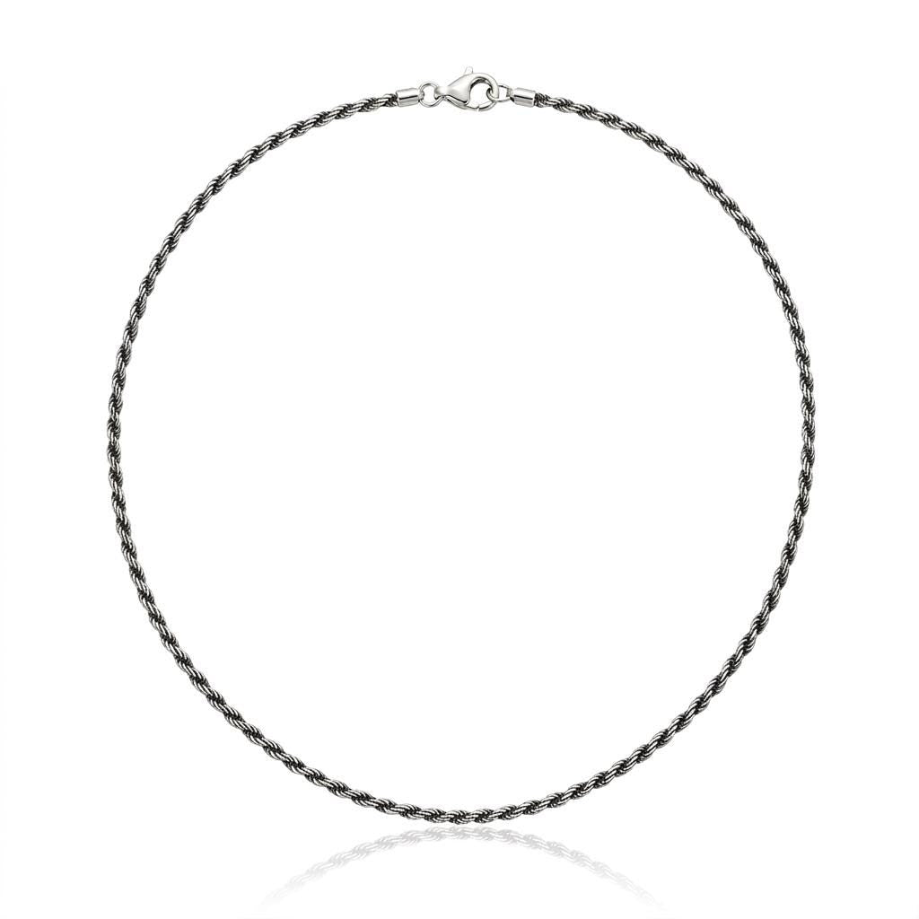 Full circular view of platinum rope chain with lobster clasp
