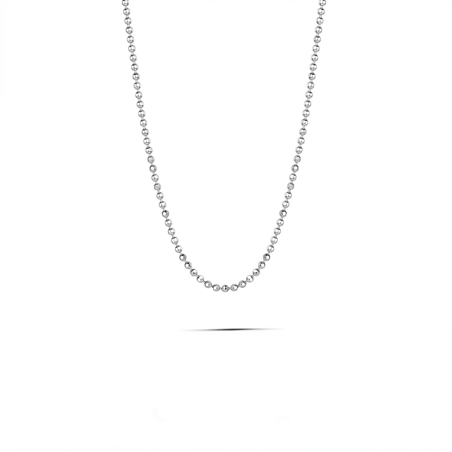 Solid PT950 platinum 1.3mm polished bead chain necklace on white