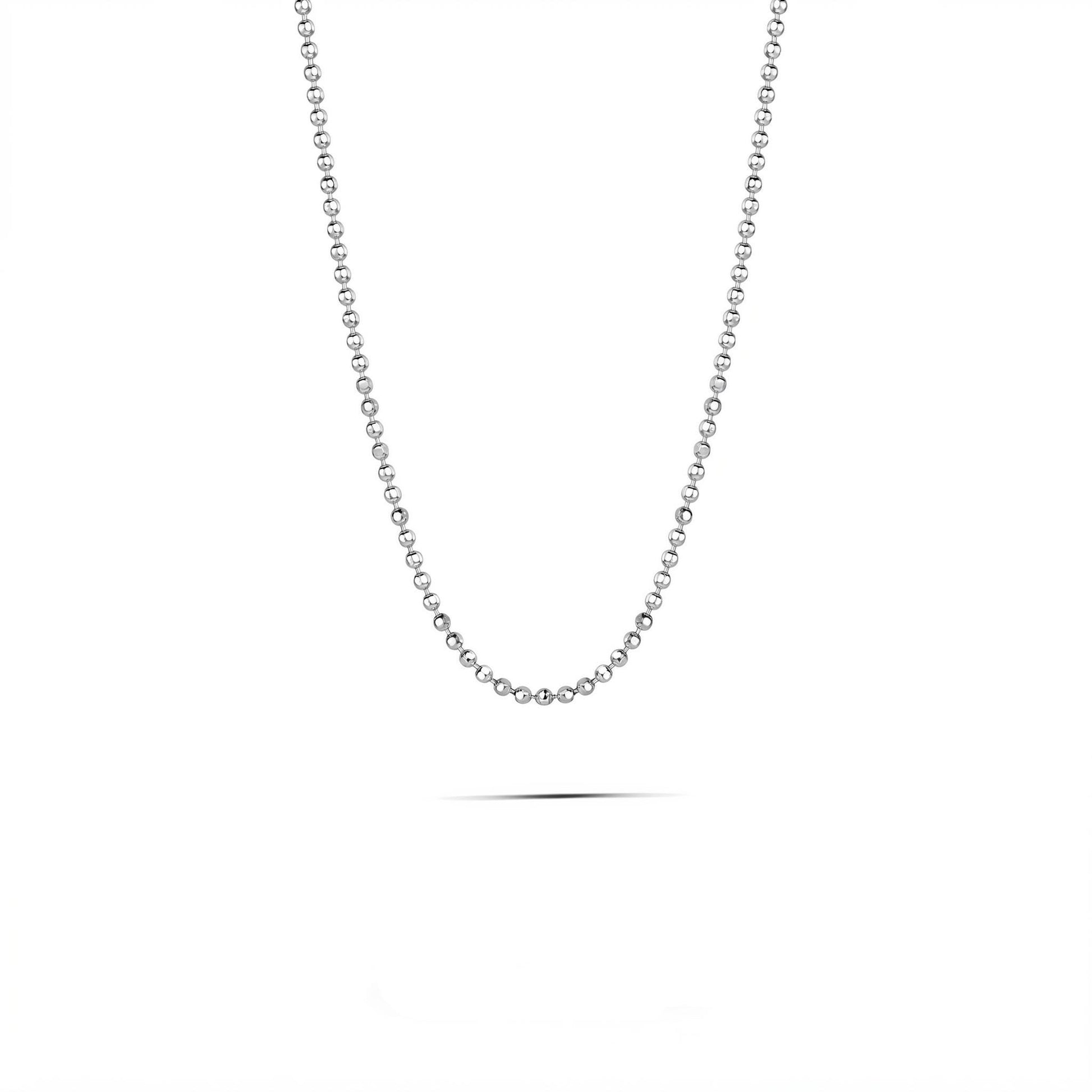 Solid PT950 platinum 1.3mm polished bead chain necklace on white