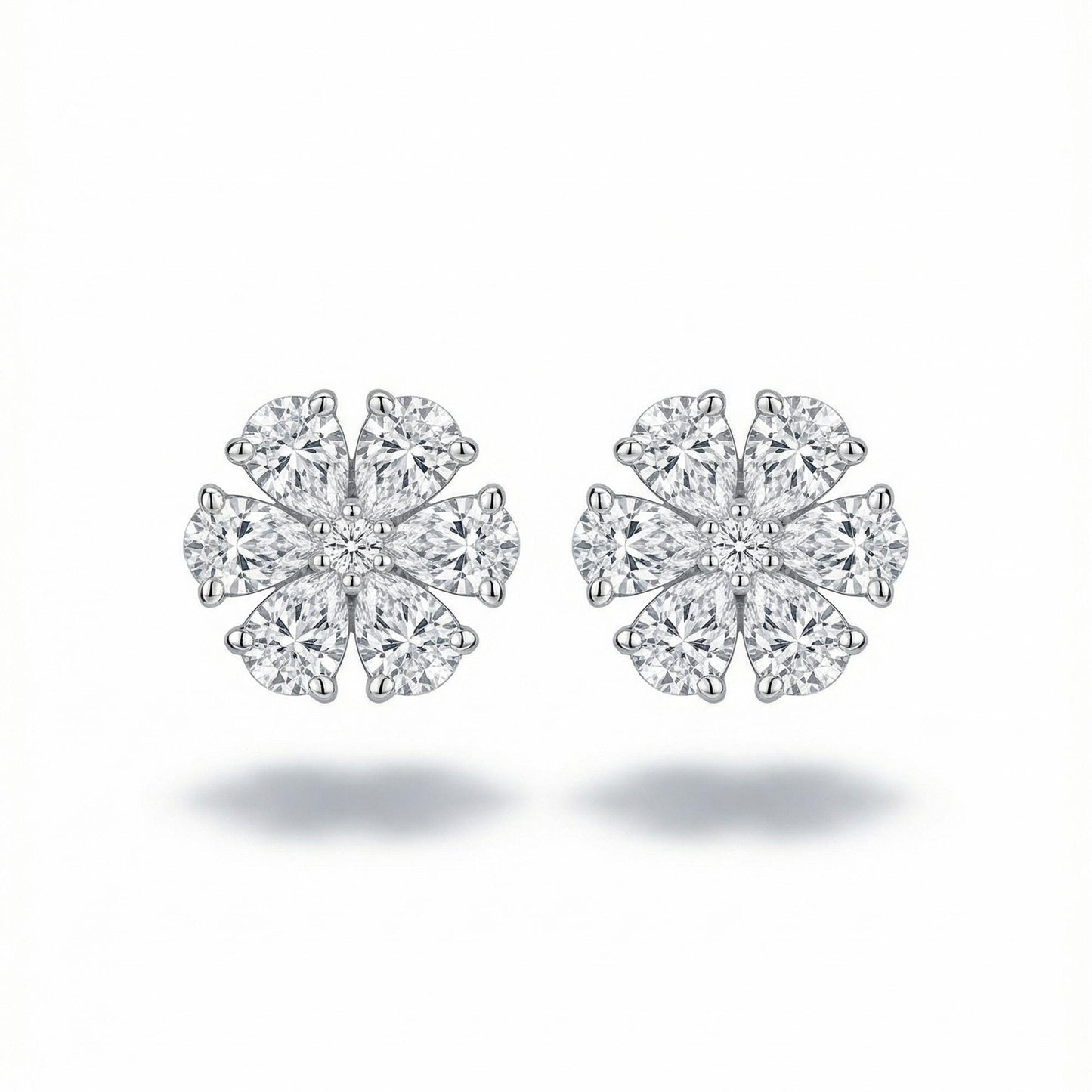 Pair of PT950 platinum lab diamond flower stud earrings