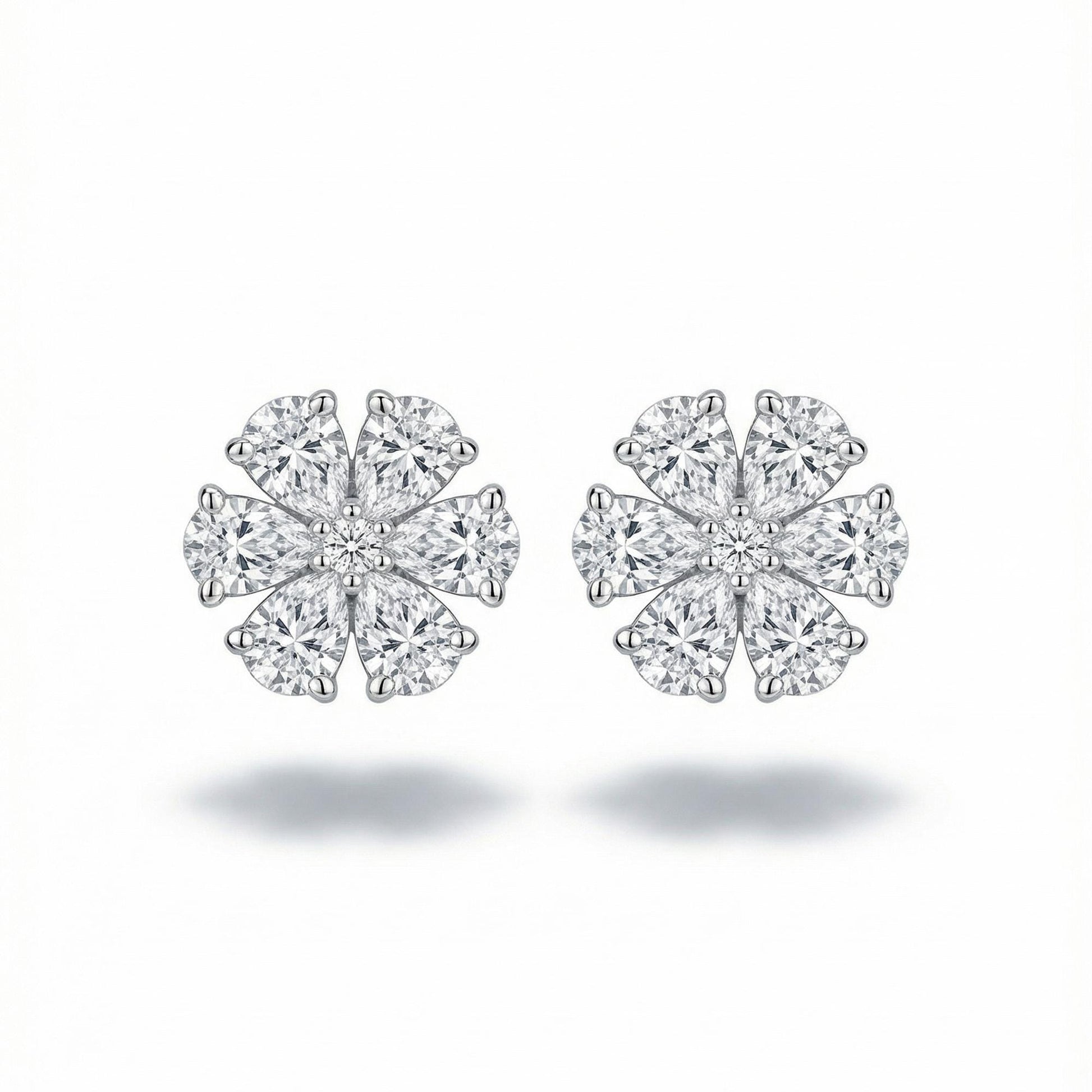 Pair of PT950 platinum lab diamond flower stud earrings