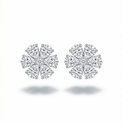 Pair of PT950 platinum lab diamond flower stud earrings