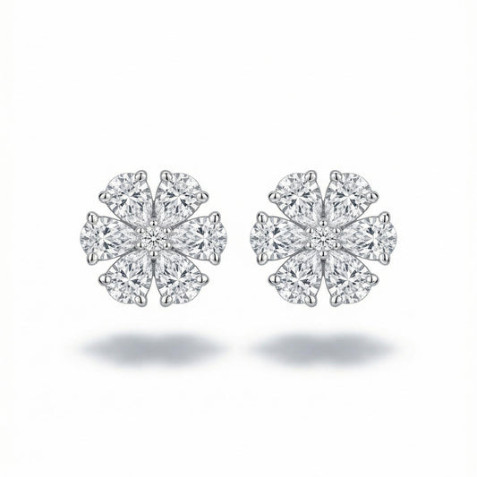Pair of PT950 platinum lab diamond flower stud earrings