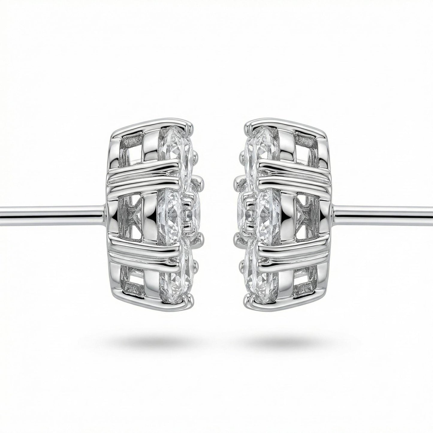 Side view of PT950 lab diamond flower stud earring settings
