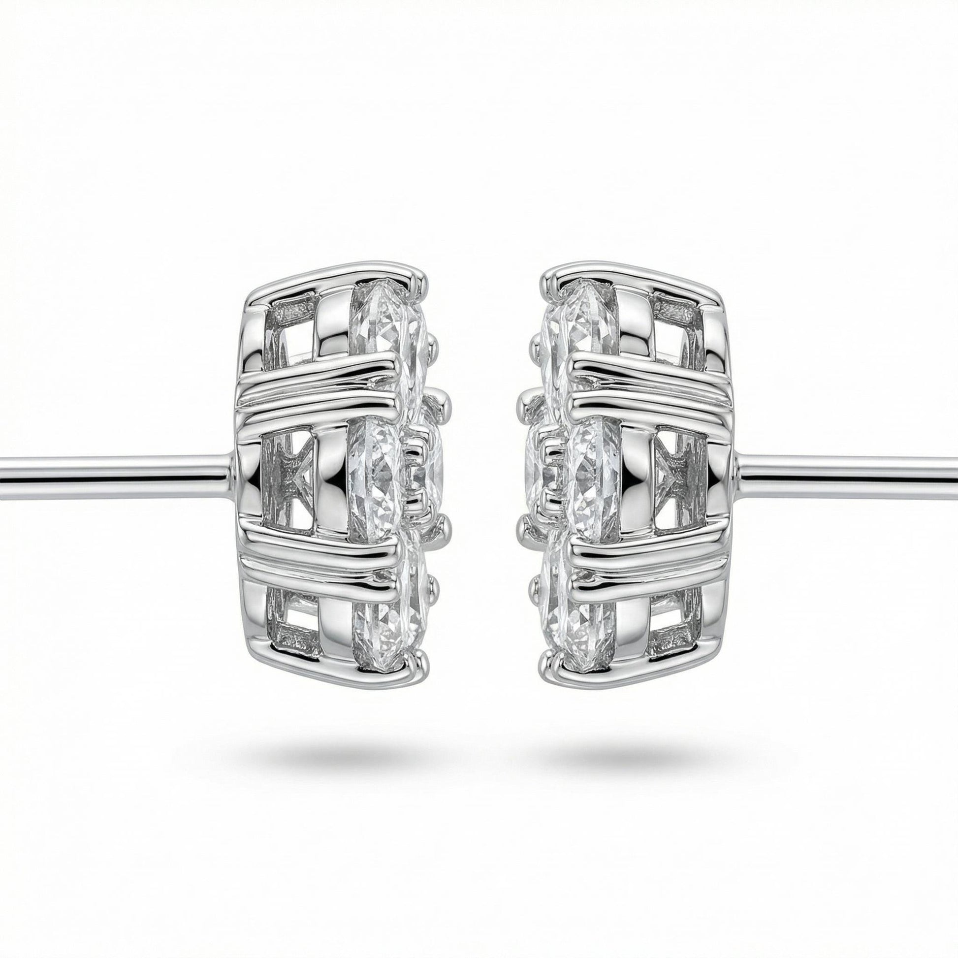 Side view of PT950 lab diamond flower stud earring settings
