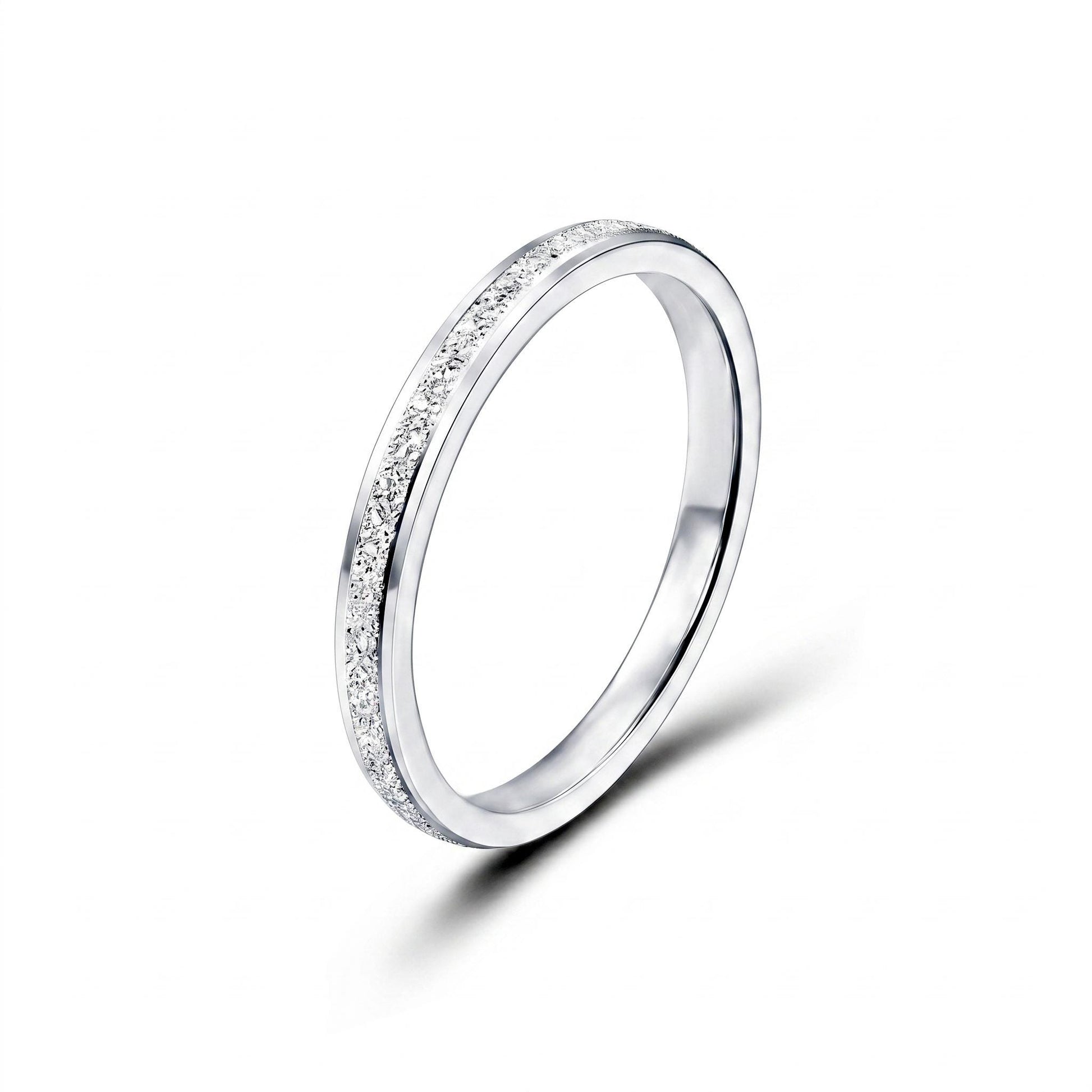 PT950 platinum textured wedding band 3mm side profile