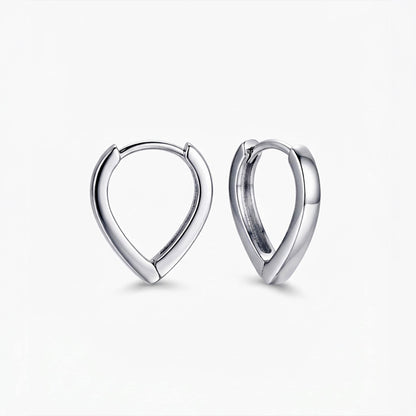 Solid PT950 platinum teardrop huggie hoop earrings on white