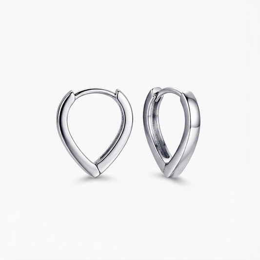 Solid PT950 platinum teardrop huggie hoop earrings on white