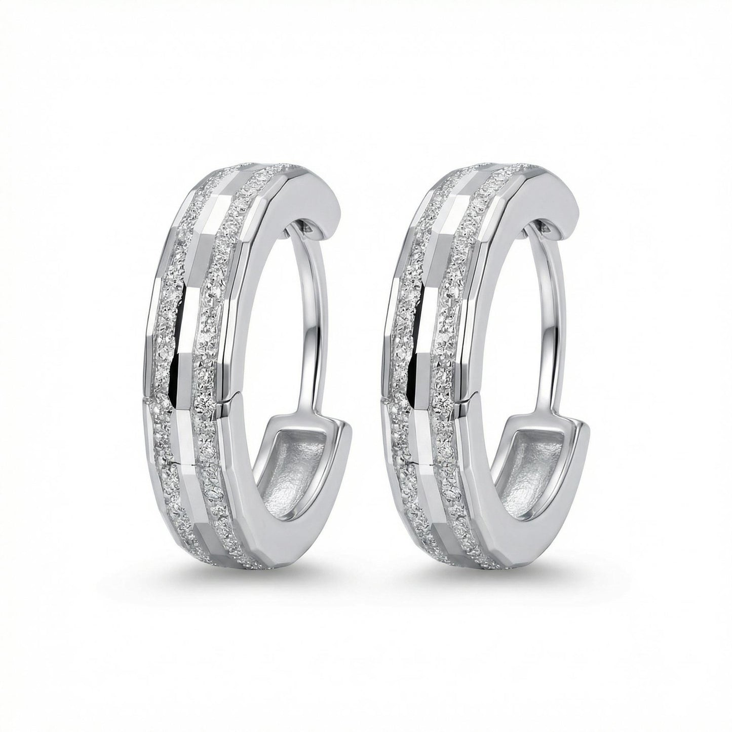 Front pair of PT950 sandblasted channel huggie earrings