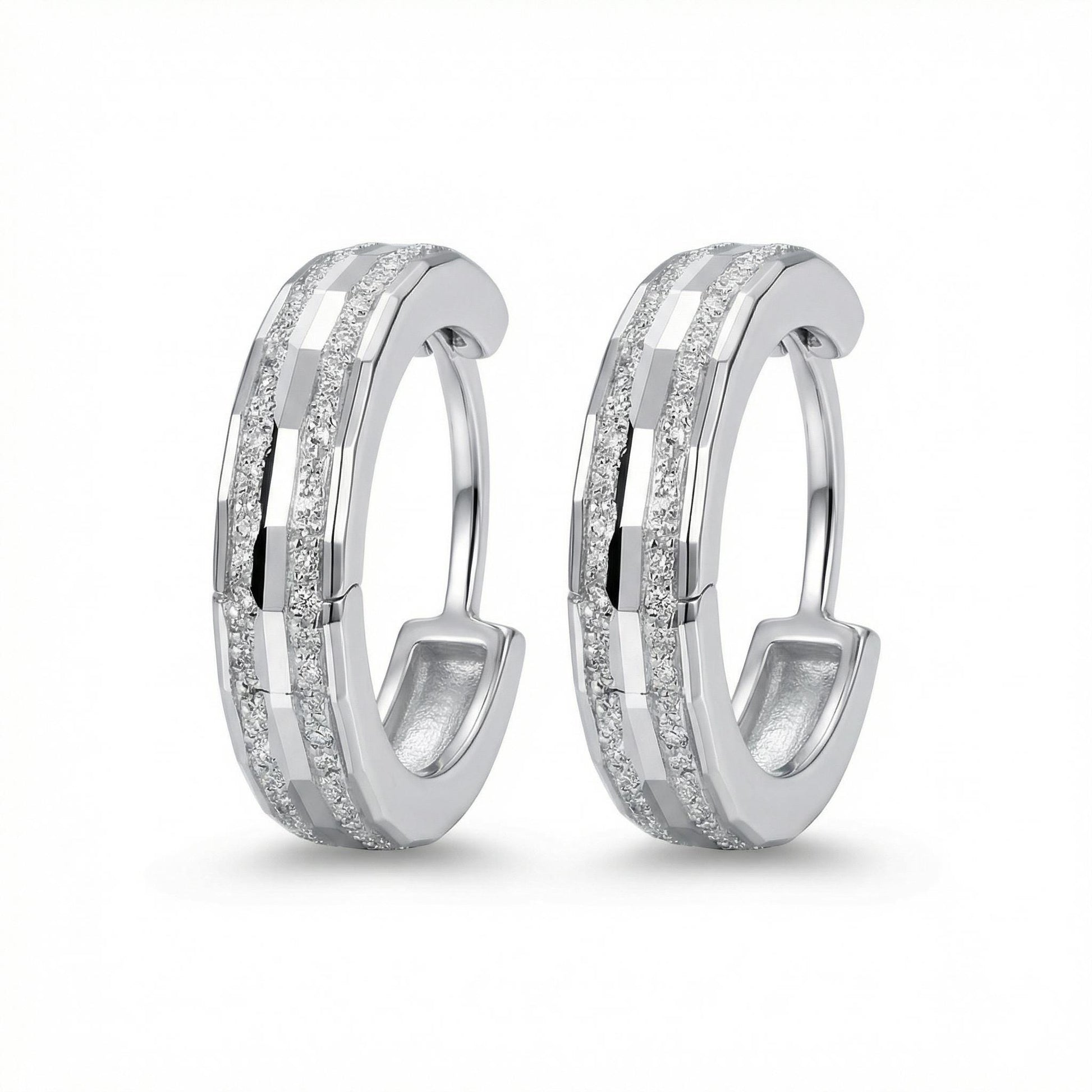 Front pair of PT950 sandblasted channel huggie earrings