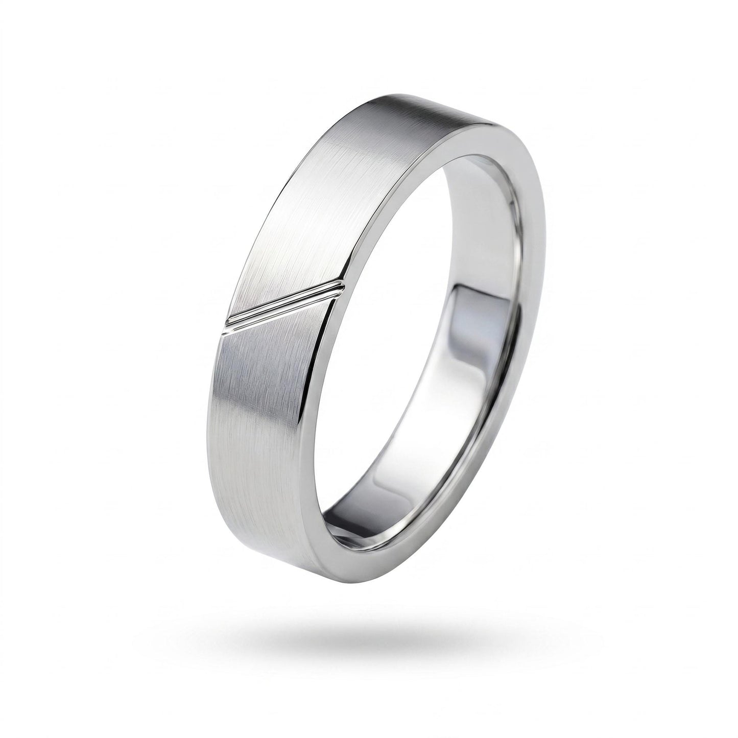 PT950 platinum brushed matte wedding band 5mm angled view
