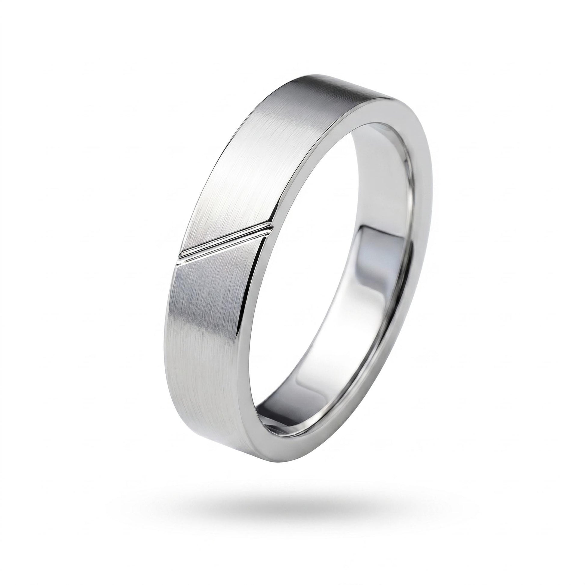 PT950 platinum brushed matte wedding band 5mm angled view