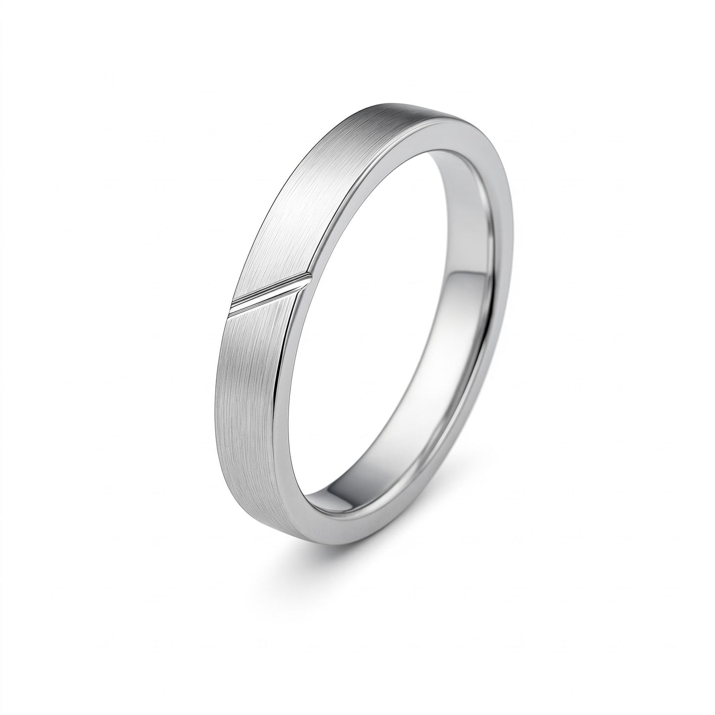 PT950 platinum slim brushed wedding band 3mm angled view