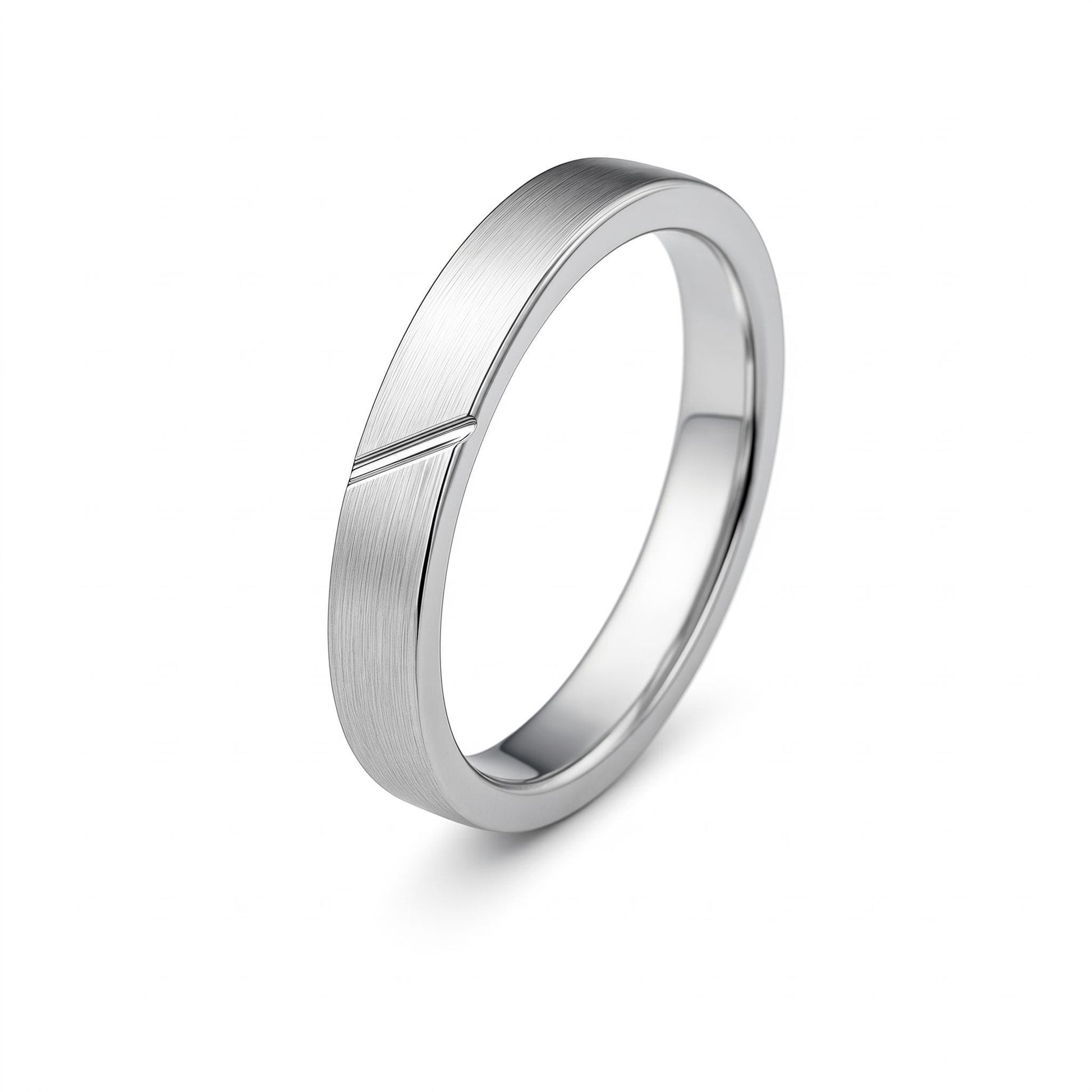 PT950 platinum slim brushed wedding band 3mm angled view