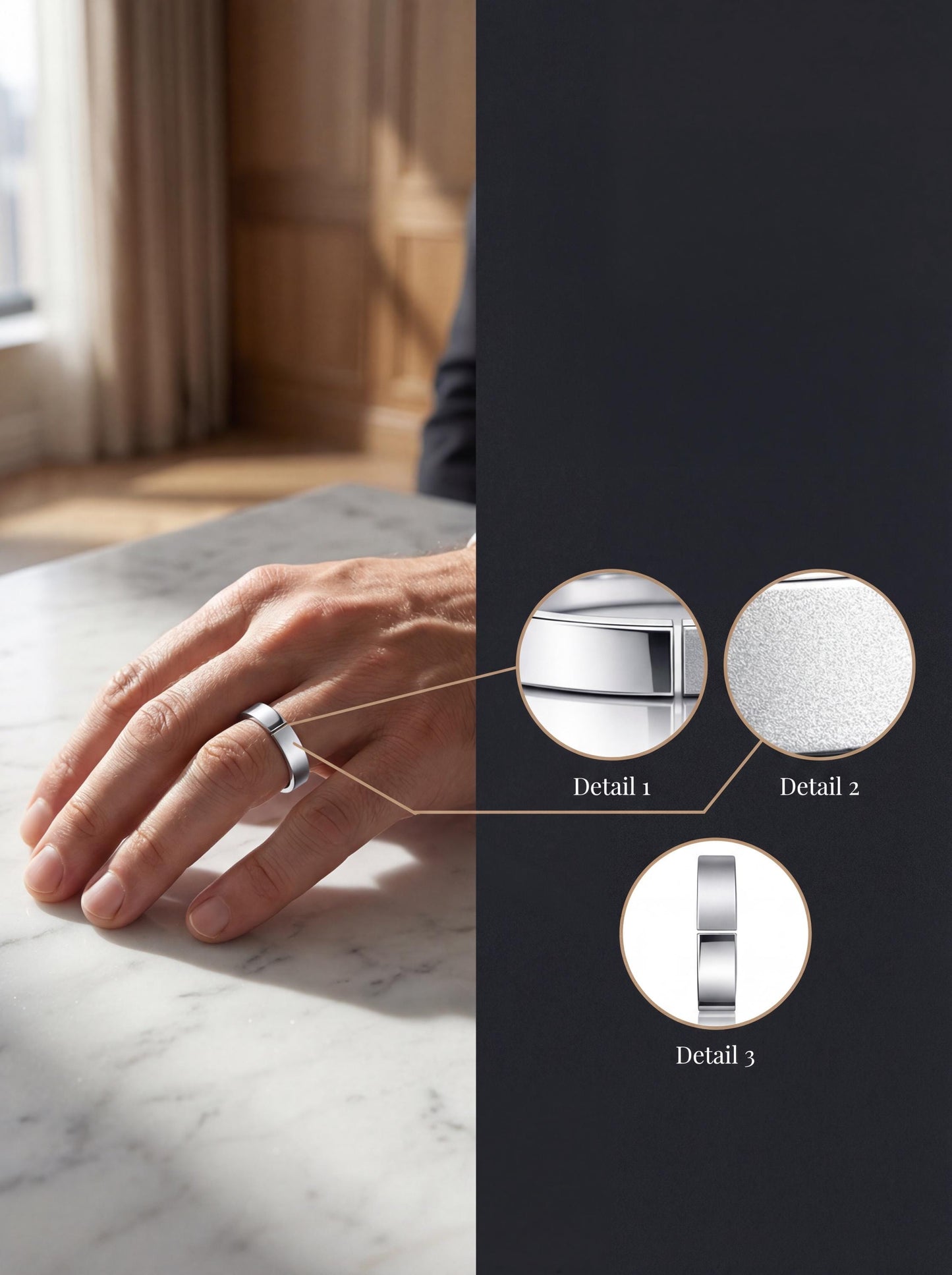 PT950 platinum dual texture gap ring 5mm side profile
