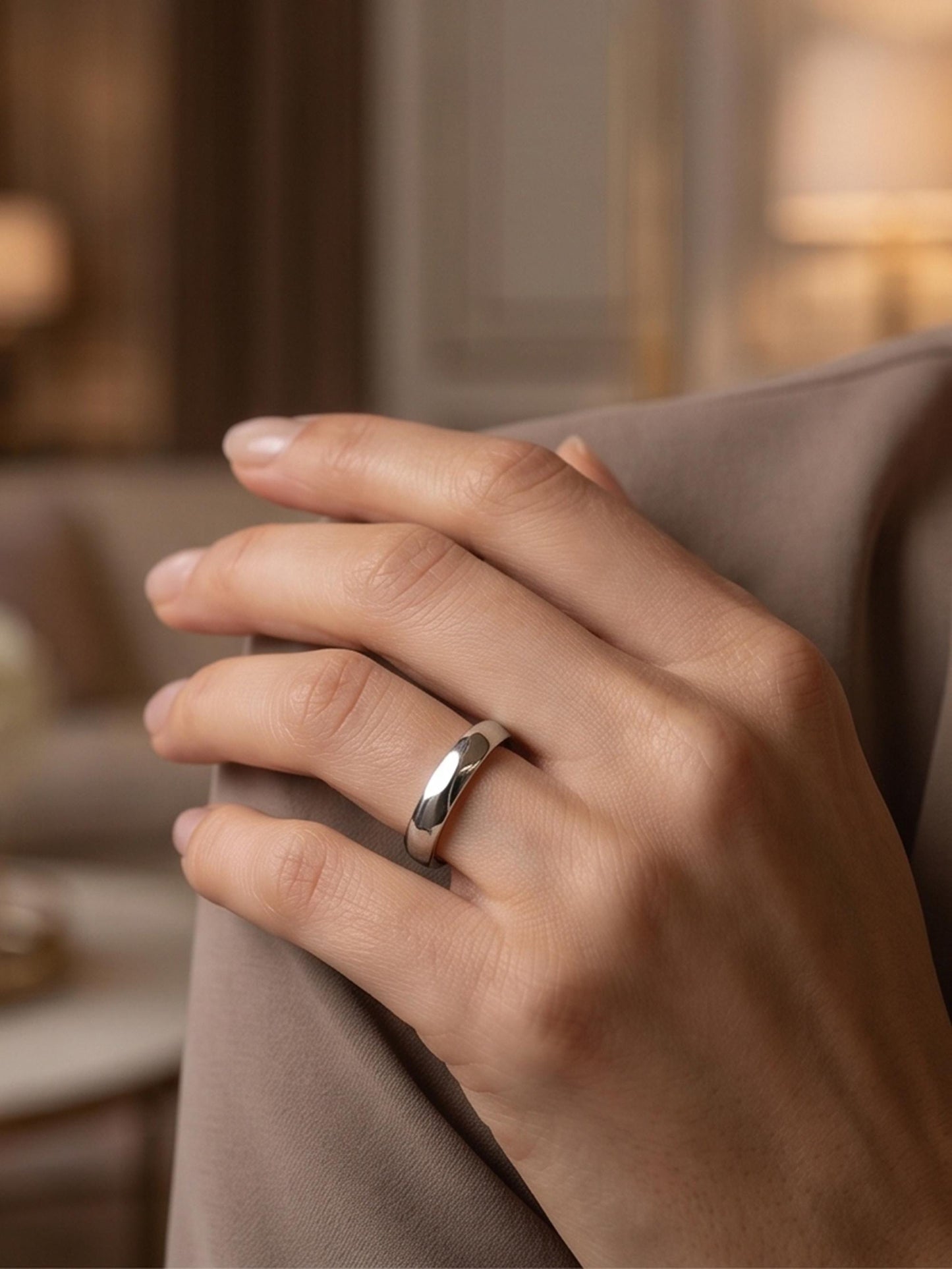 PT950 platinum faceted statement ring 5mm on-hand view