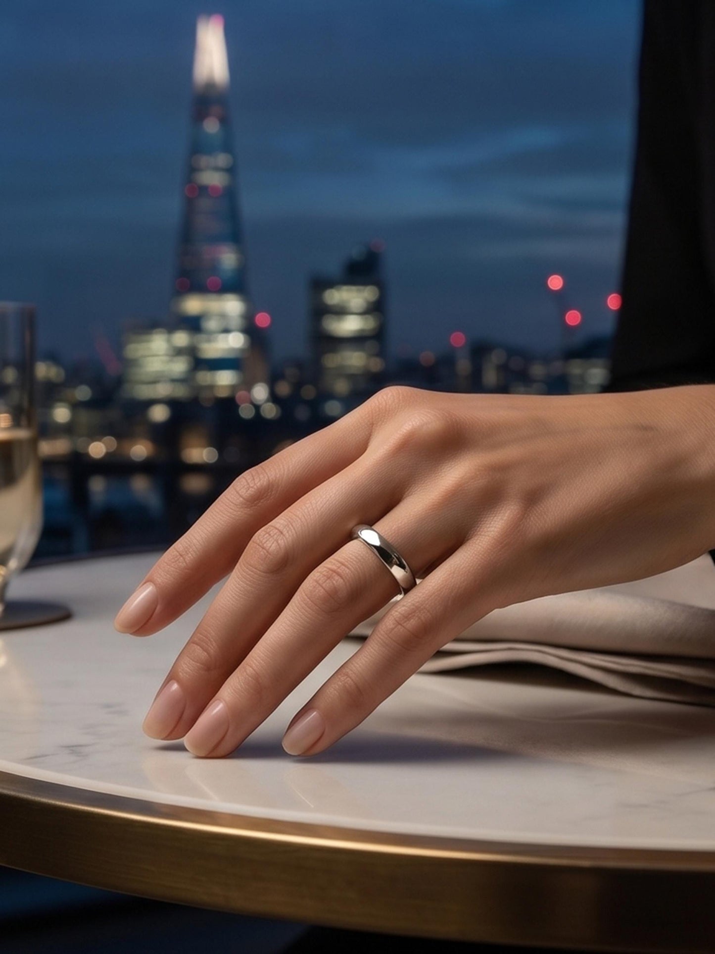 PT950 platinum faceted statement ring 5mm worn view