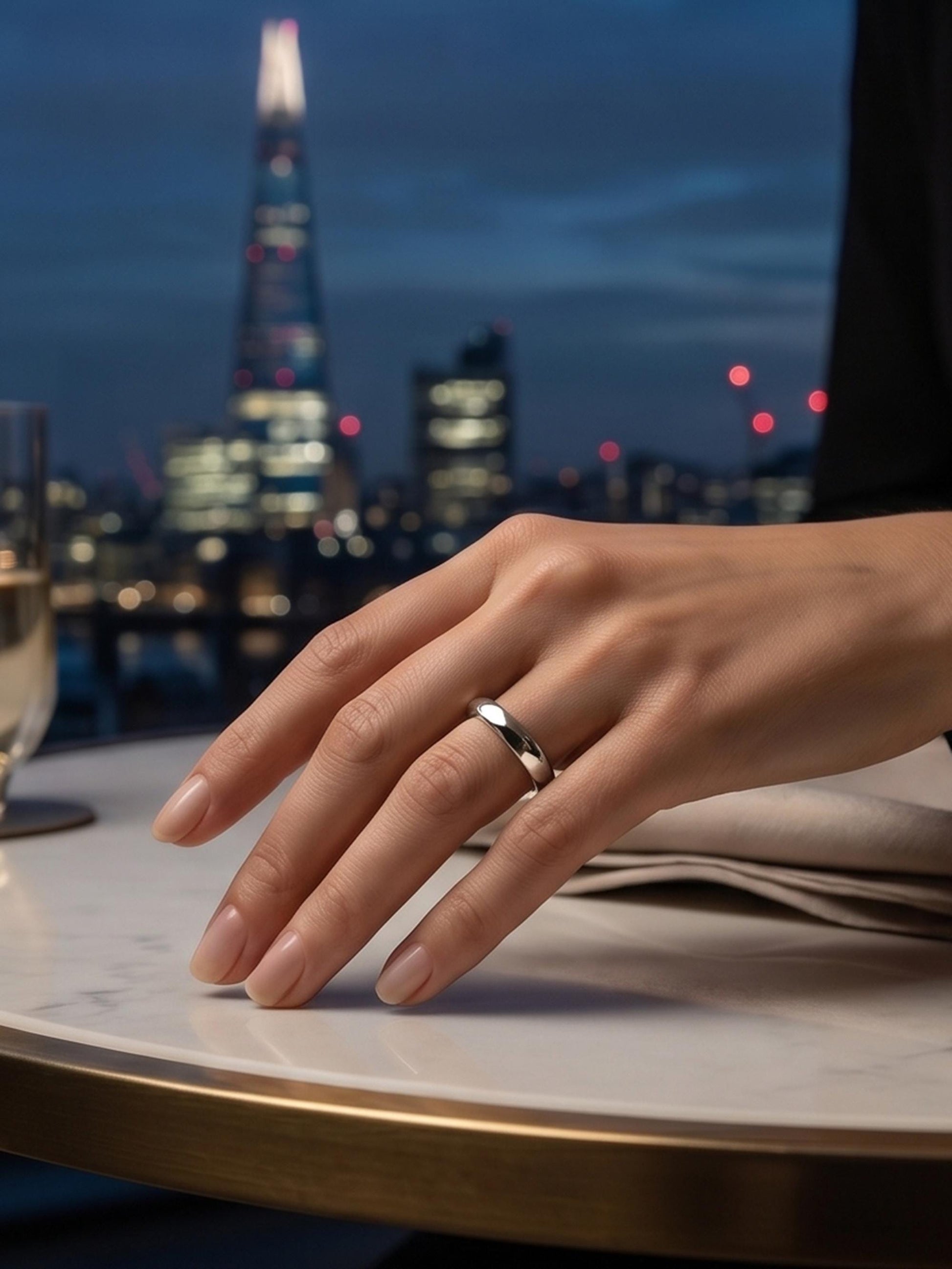 PT950 platinum faceted statement ring 5mm worn view