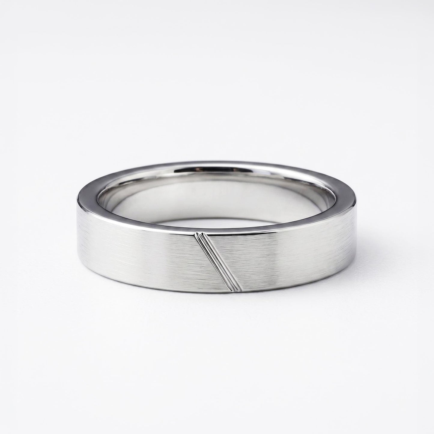 PT950 platinum brushed matte wedding band 5mm front view