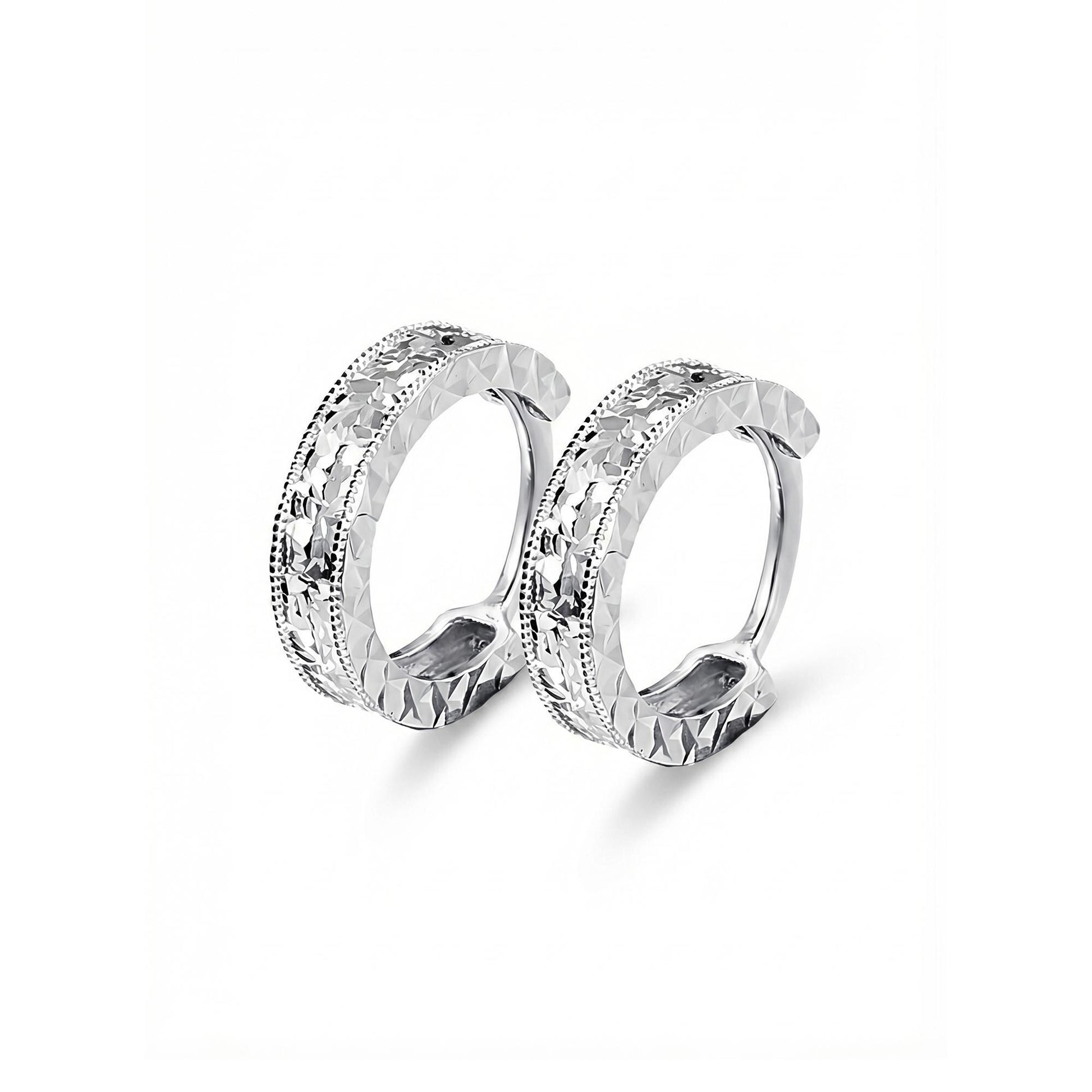 Pair of solid PT950 diamond-cut milgrain huggie earrings