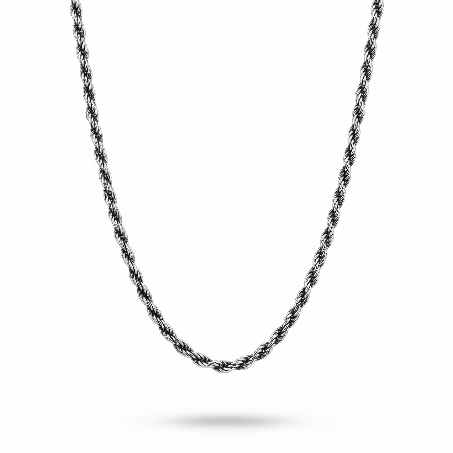 Solid PT950 platinum rope chain necklace isolated on white