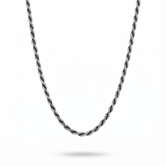 Solid PT950 platinum rope chain necklace isolated on white