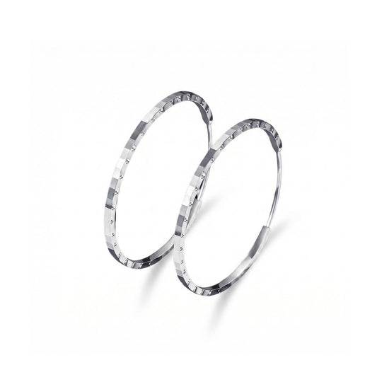 Pair of solid PT950 platinum diamond-cut hoop earrings