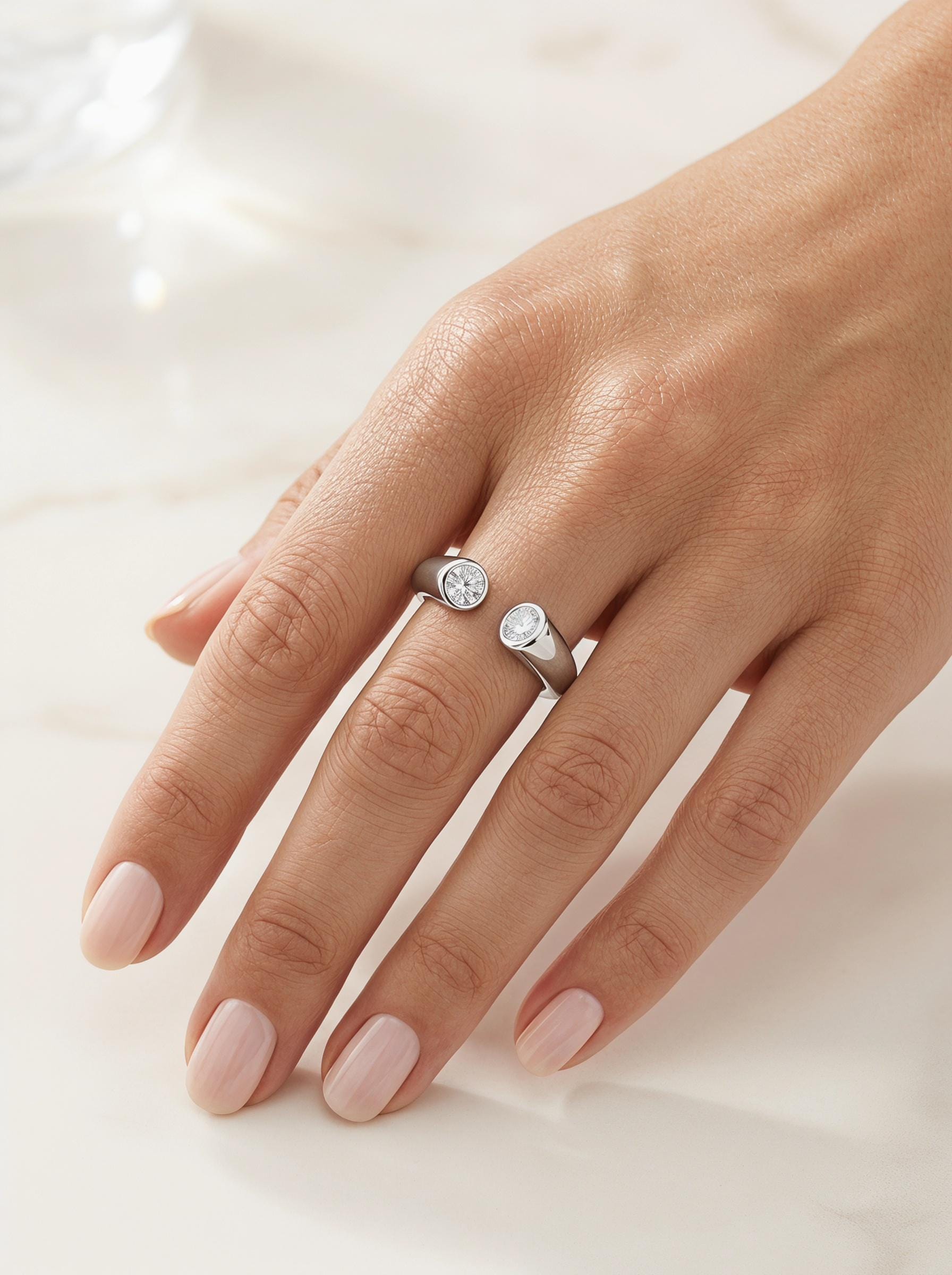 PT950 platinum two-stone lab diamond open ring 0.50ct angled view