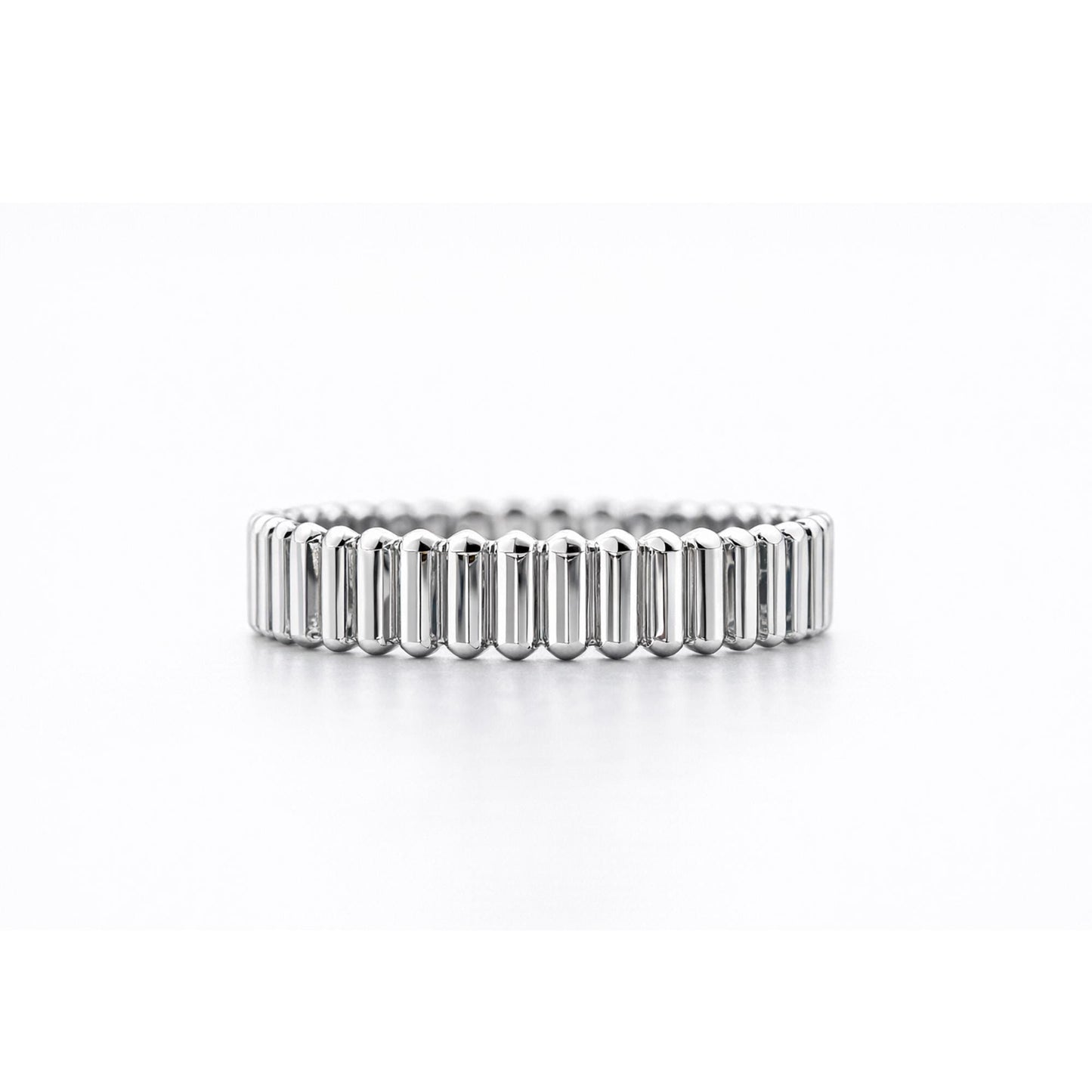 PT950 platinum ribbed wedding band 4mm front view