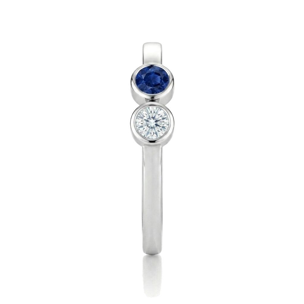 PT950 platinum Toi et Moi sapphire and diamond ring worn view