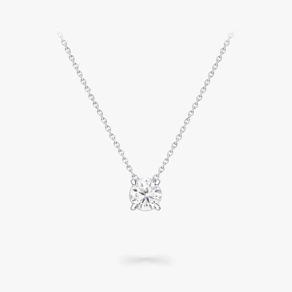 PT950 platinum lab-grown diamond solitaire necklace isolated on white