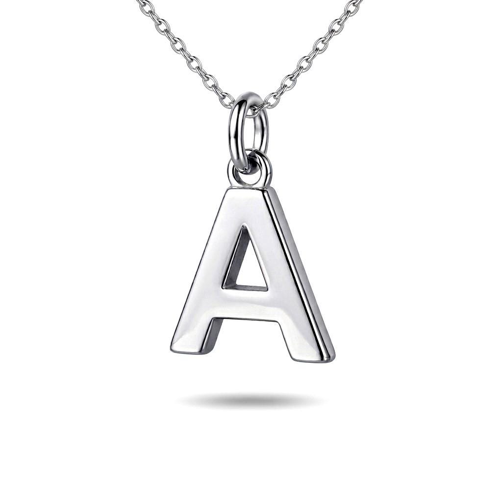 Solid PT950 platinum letter A initial pendant necklace
