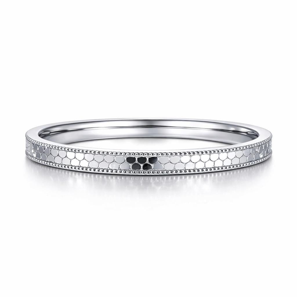 PT950 platinum faceted wedding band 2mm front view